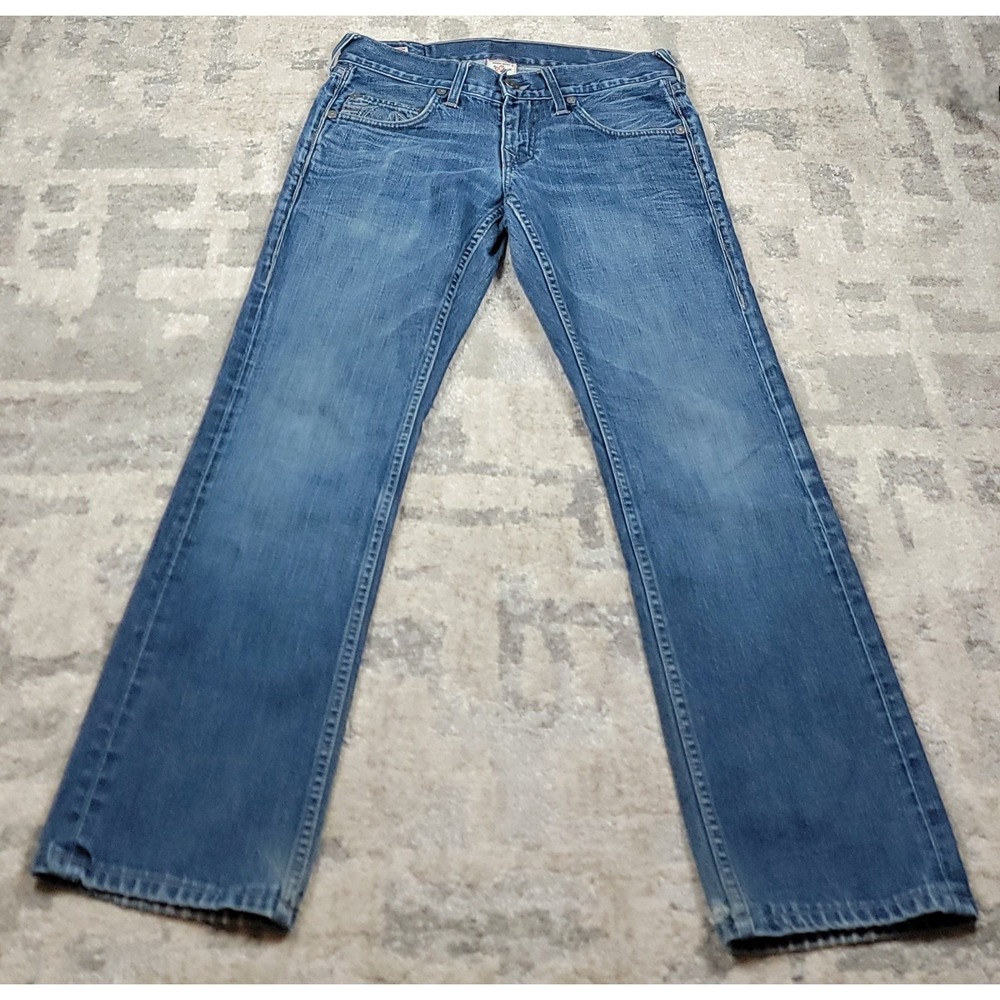 True Religion Bobby Women's Mid Rise Straight Leg Blue Denim Jeans Sz 31x28.5"